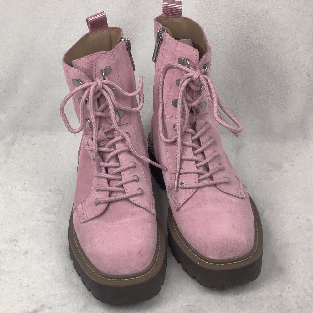 sam edelman womens combat boots lue sole lace-up pink lugged size 7